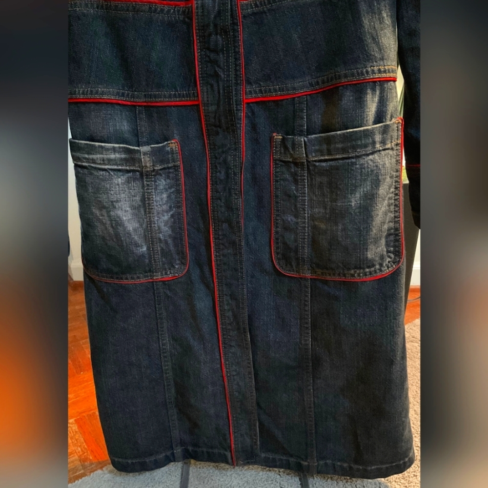 DKNY Vintage, Rare Beautiful Distressed Full Length Denim Coat - Picture 3 of 10